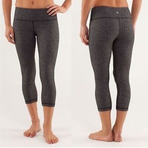 Lululemon Wunder Under Cropped Gray Herringbone Midrise Leggings Size 12